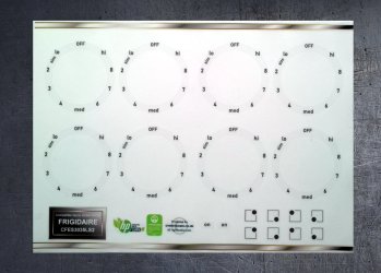 (image for) Frigidaire CFES3035LS2 plus others with 50mm dial, compatible fascia stickers.