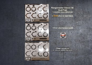 Rangemaster Classic 90 Dual Fuel compatible fascia stickers. (image for) Rangemaster Classic 90 Dual Fuel compatible fascia stickers.