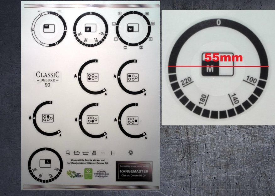 (image for) Rangemaster Classic deluxe 90 dual fuel compatible fascia sticker set, 55mm. - Click Image to Close