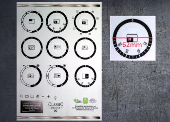 (image for) Rangemaster Classic deluxe 90 Electric compatible fascia sticker set, 62mm icons.