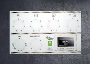 Beko D532 50cm compatible electric cooker fascia stickers, may suit many others, see image. (image for) Beko D532 50cm compatible electric cooker fascia stickers, may suit many others, see image.