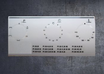 INDESIT FI20, FI22, FI26 compatible fascia sticker set. (image for) INDESIT FI20, FI22, FI26 compatible fascia sticker set.