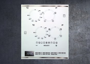 Hoover HDO906X, HDO909X, HDO707X compatible panel fascia sticker set. (image for) Hoover HDO906X, HDO909X, HDO707X compatible panel fascia sticker set.