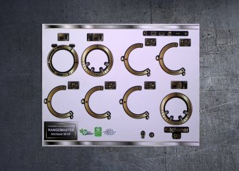 Rangemaster Kitchener 90 dual fuel compatible fascia stickers. (image for) Rangemaster Kitchener 90 dual fuel compatible fascia stickers.