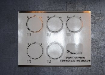 Bosch PCS7A5B90 compatible 5 burner hob stickers. (image for) Bosch PCS7A5B90 compatible 5 burner hob stickers.