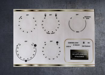 GE Appliances PP962SMSS Cooktop Compatible fascia sticker set. (image for) GE Appliances PP962SMSS Cooktop Compatible fascia sticker set.