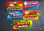 (image for) T3 catering stickers, various types.