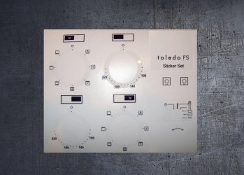 Rangemaster Toledo FS Electric compatible fascia sticker set. (image for) Rangemaster Toledo FS Electric compatible fascia sticker set.