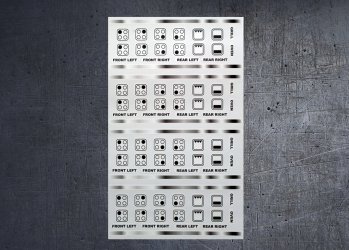 Universal 4 ring hob indicators in white with black markings, whole sheet. (image for) Universal 4 ring hob indicators in white with black markings, whole sheet.