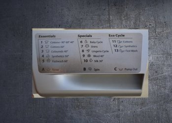 Compatible HOTPOINT WMF760 Silver soap tray sticker with wash programs. (image for) Compatible HOTPOINT WMF760 Silver soap tray sticker with wash programs.