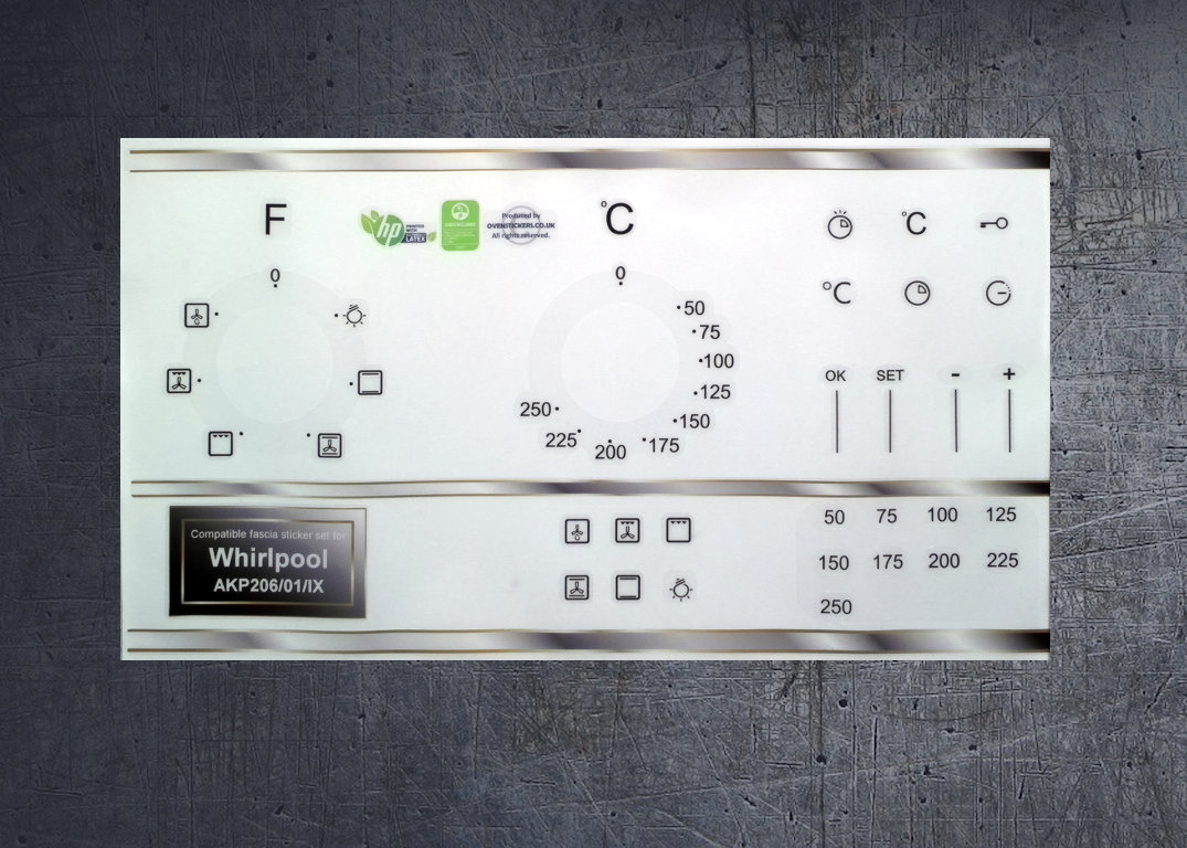 Whirlpool AKP 206 IX compatible panel fascia sticker set. (image for) Whirlpool AKP 206 IX compatible panel fascia sticker set.