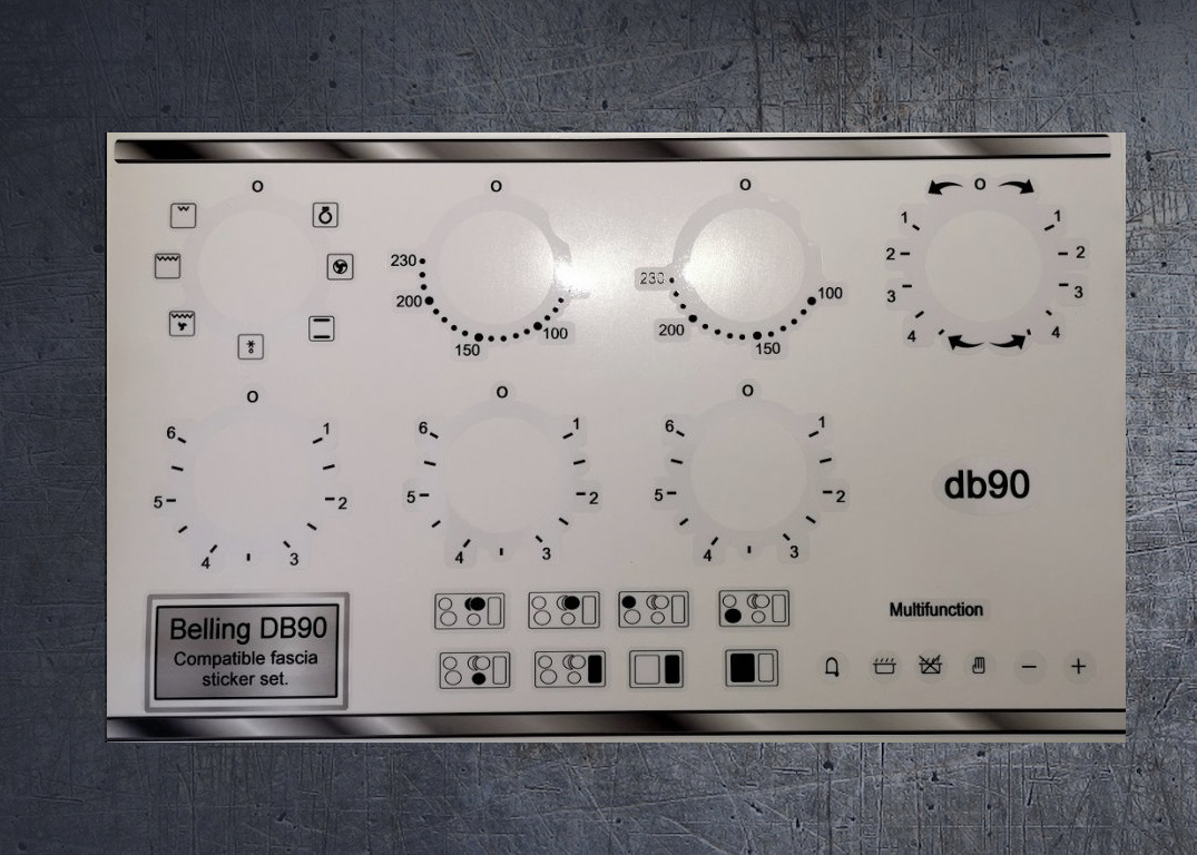 Belling db90 compatible fascia sticker set. (image for) Belling db90 compatible fascia sticker set.