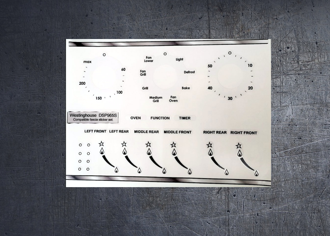 Westinghouse DSP965S compatible panel fascia sticker set. (image for) Westinghouse DSP965S compatible panel fascia sticker set.