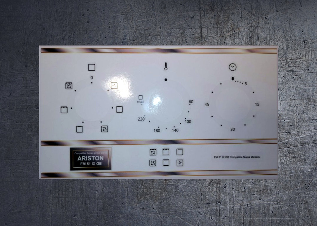 Ariston FM 51 IX GB compatible fascia sticker set. (image for) Ariston FM 51 IX GB compatible fascia sticker set.