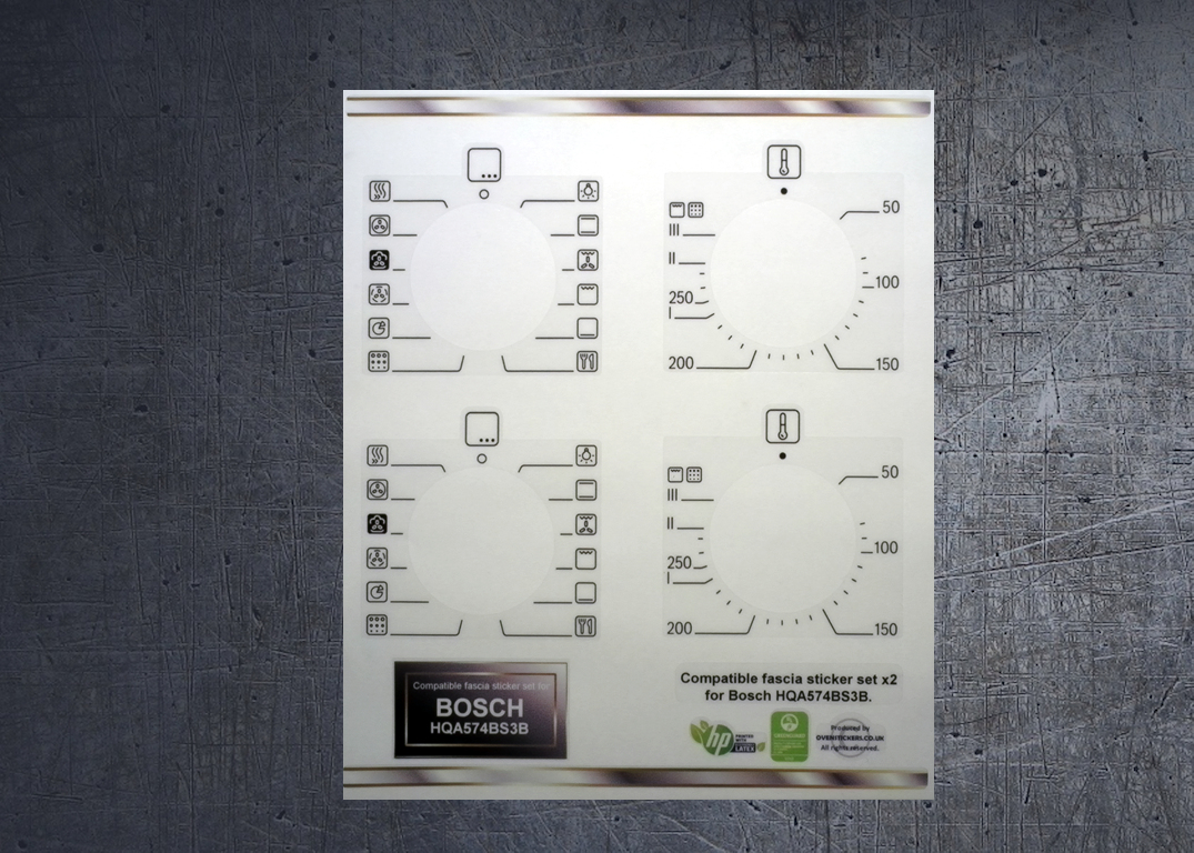 (image for) Bosch HQA574BS3B, HQA574BB3B Compatible fascia sticker set x2.