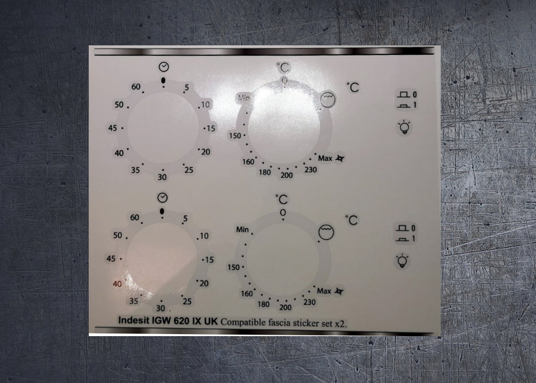 (image for) INDESIT IGW 620 IX compatible fascia sticker set.