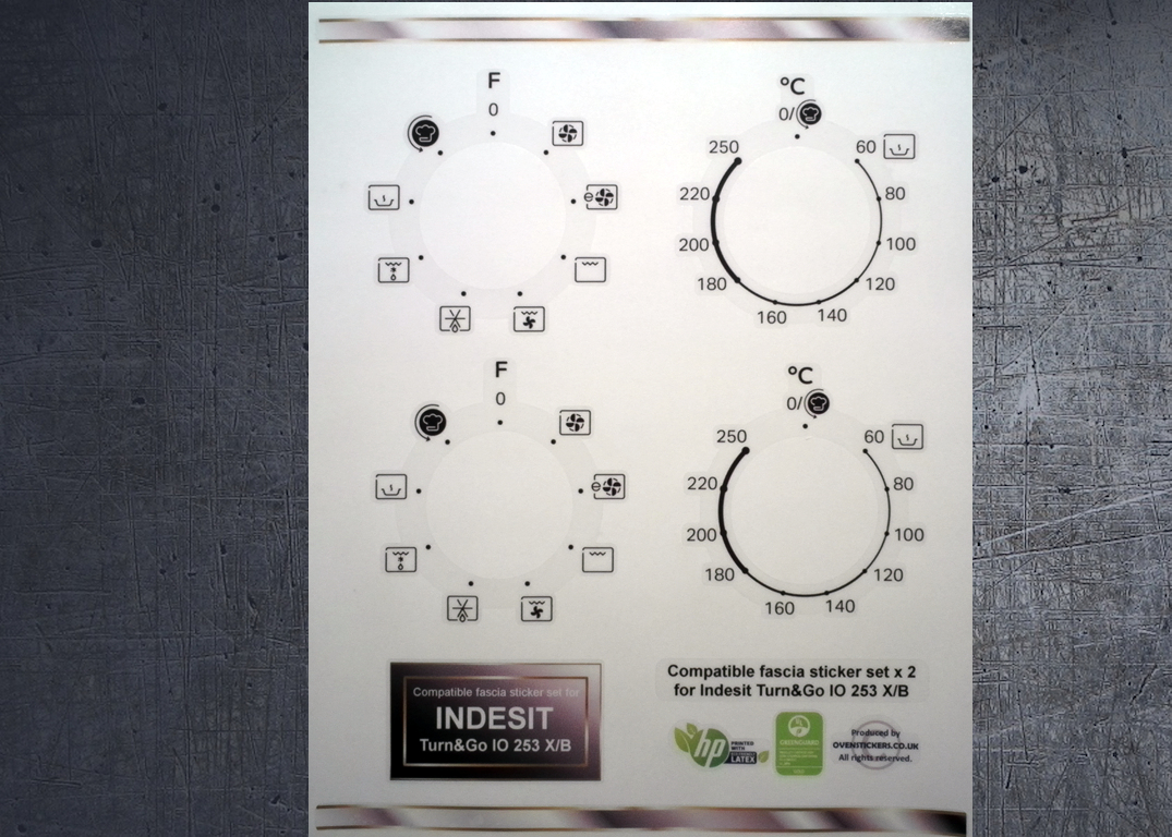(image for) Indesit Turn&Go IO 253 X/B Compatible fascia sticker set x2.