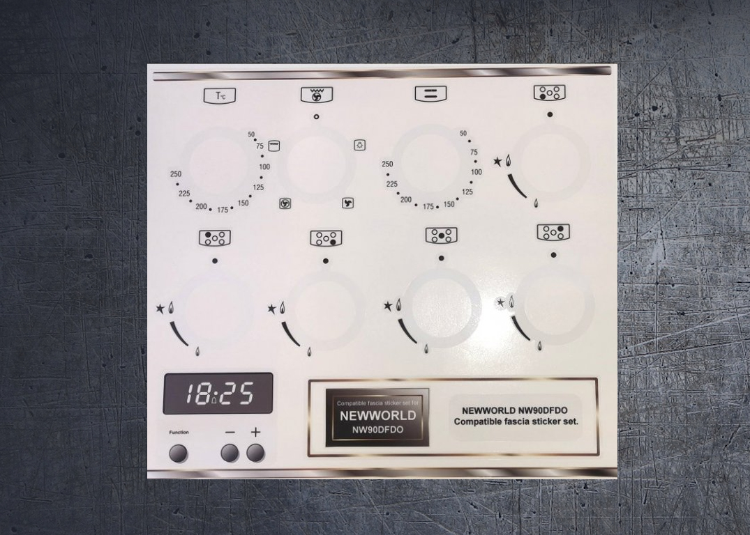 Newworld NW90DFDO compatible panel fascia sticker set. (image for) Newworld NW90DFDO compatible panel fascia sticker set.