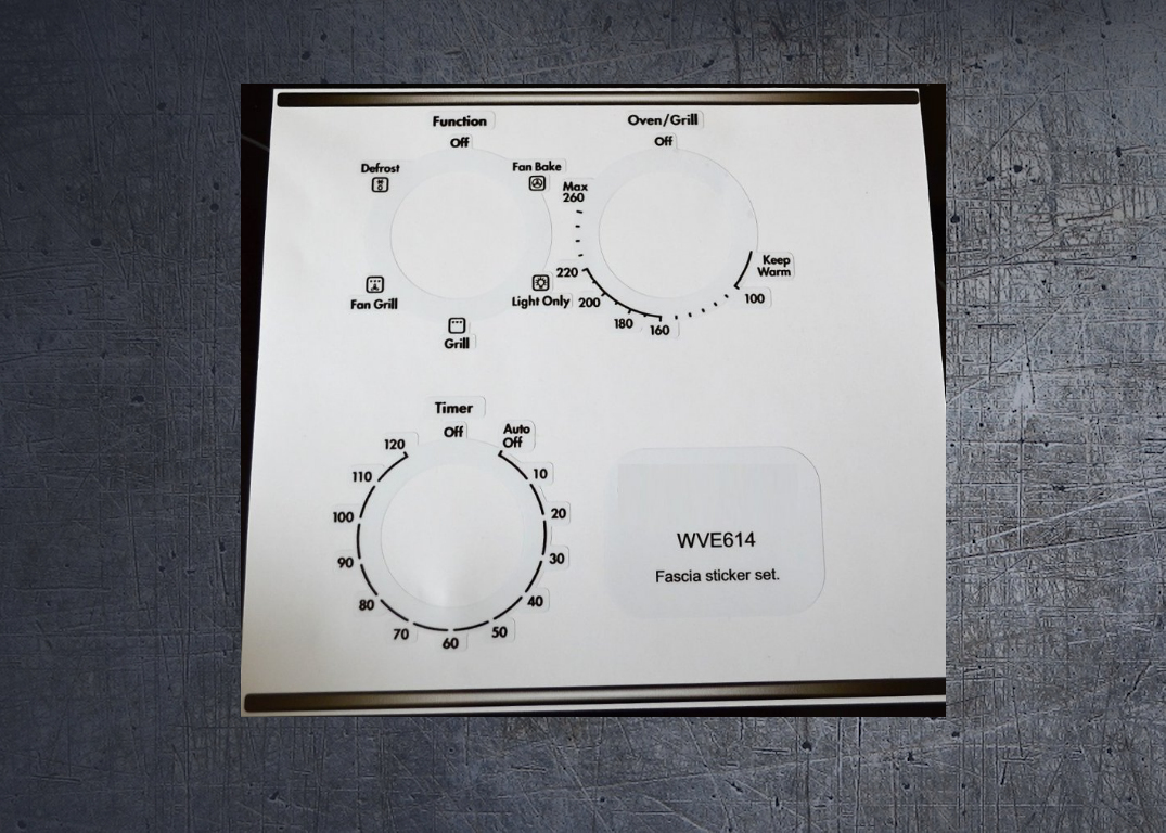 Westinghouse WVE614 compatible panel fascia sticker set. (image for) Westinghouse WVE614 compatible panel fascia sticker set.