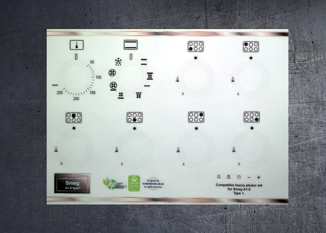 (image for) Smeg A1-5 Compatible fascia sticker set, both types available.