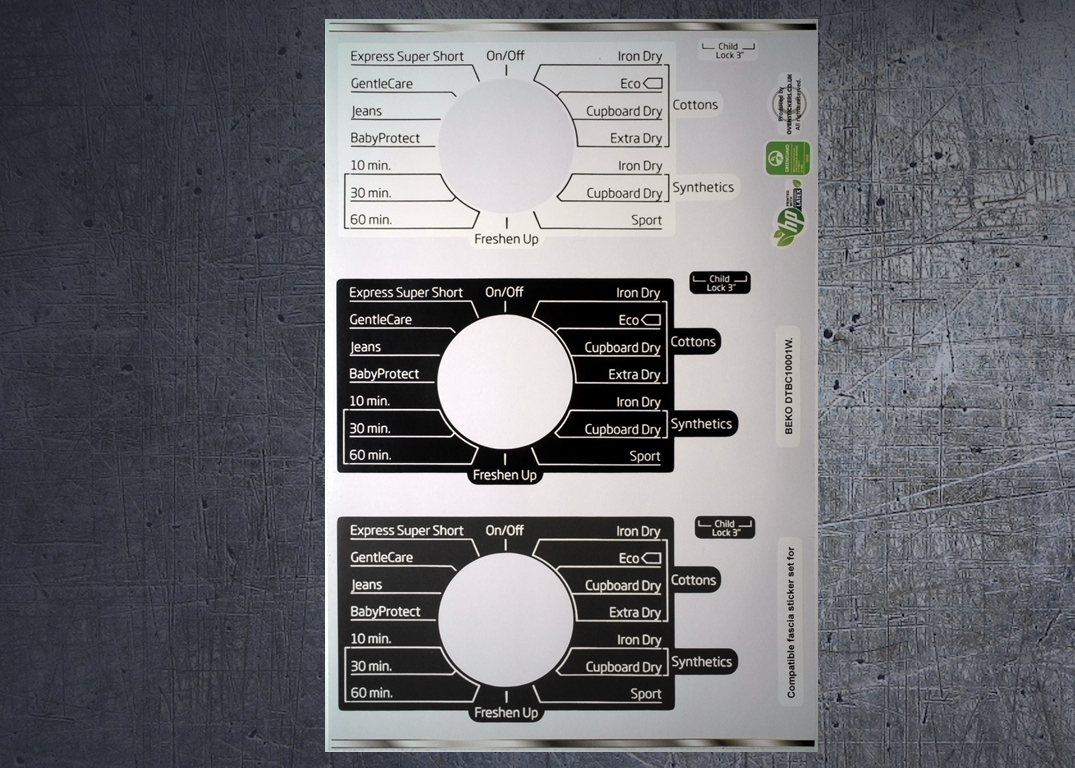 (image for) Beko DTBC10001W Tumble dryer Compatible fascia sticker set.