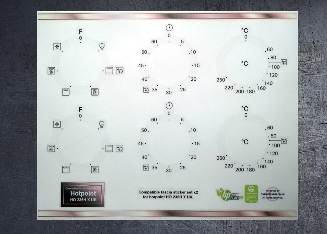 (image for) Hotpoint HO 235H X UK Compatible fascia sticker set x2.