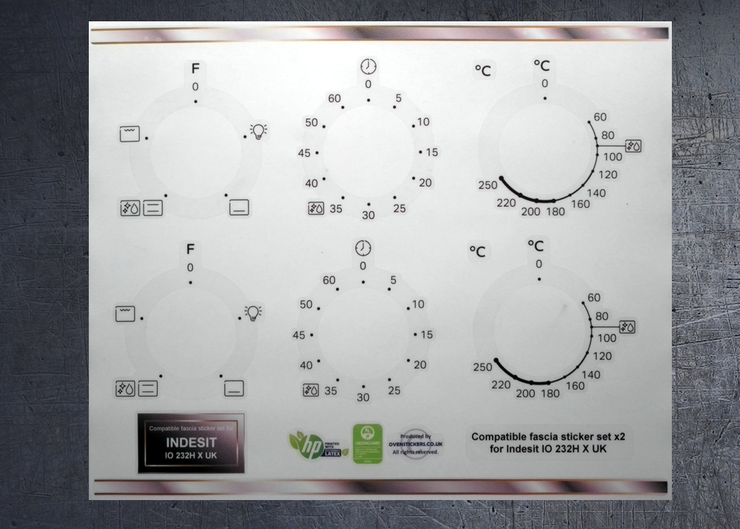 (image for) Indesit IO 232H X/B Compatible fascia sticker set x2.
