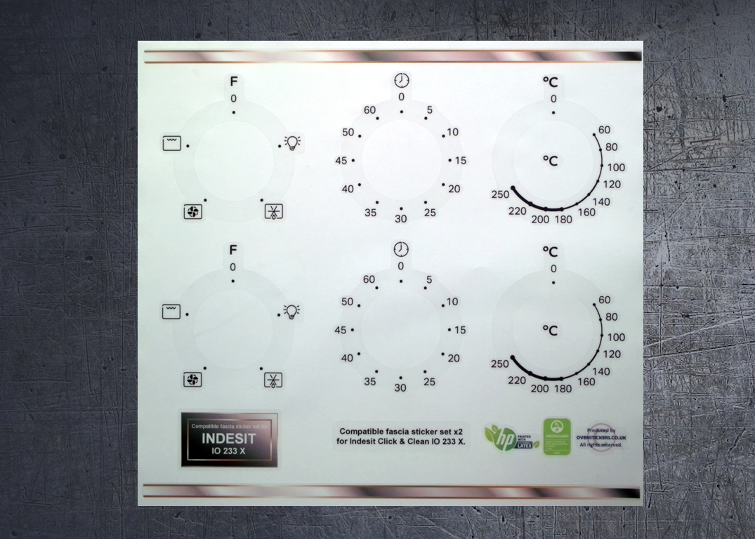 (image for) Indesit IO 233 X Compatible fascia sticker set x2.