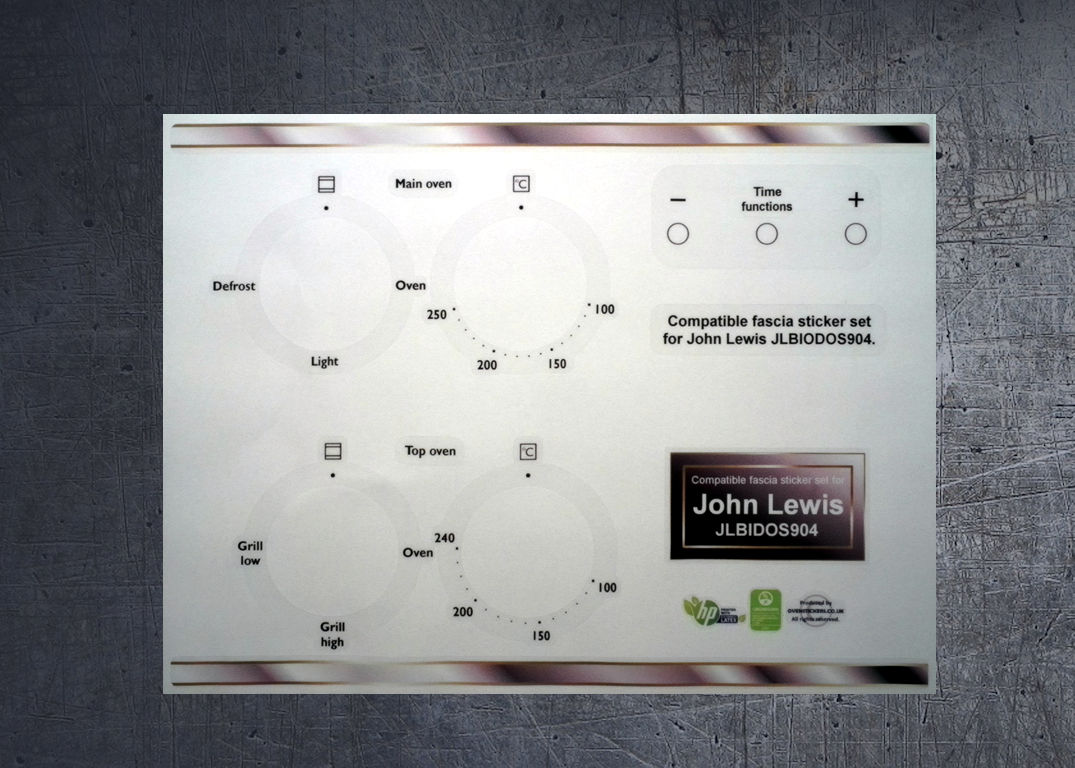 John Lewis JLBIDOS904 Compatible fascia sticker set. (image for) John Lewis JLBIDOS904 Compatible fascia sticker set.