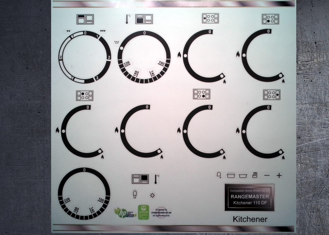 (image for) Rangemaster Kitchener 110 dual fuel compatible fascia stickers.