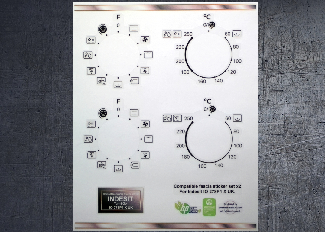 (image for) Indesit Turn & Go IO 278P1 X UK Compatible fascia sticker set x2.